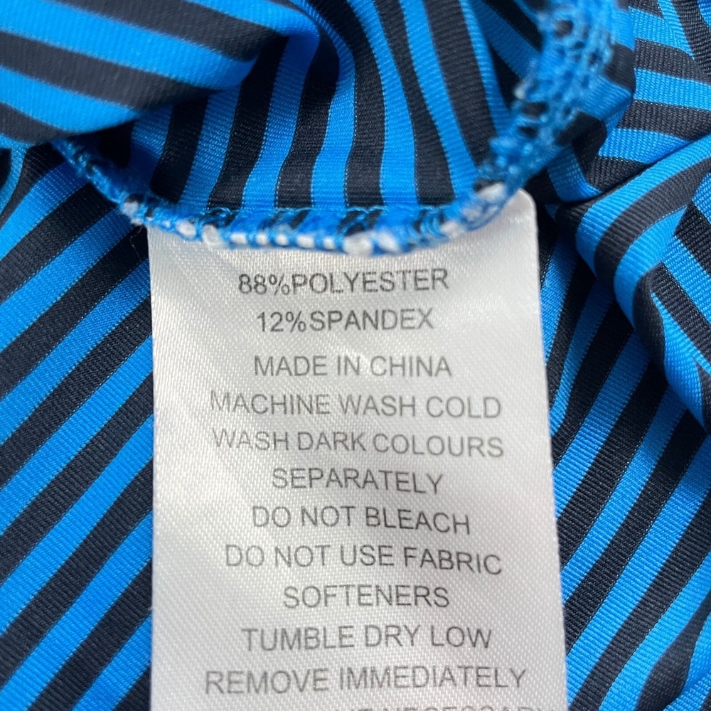 FJ Footjoy Polo Golf Shirt Mens M Blue Black Striped Performance Athletic Preppy - Picture 8 of 13